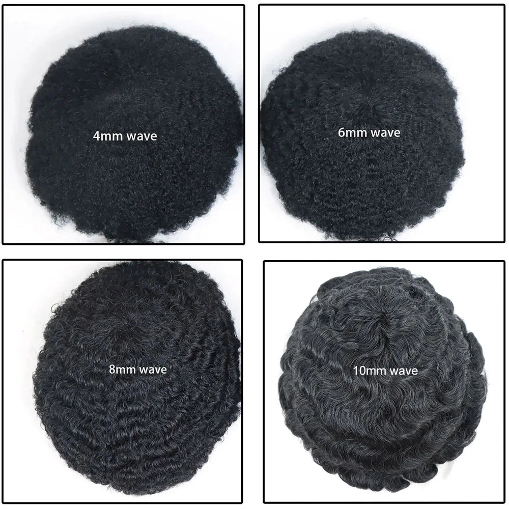 Afro Curly Full Lace Mens Toupee 8mm Wave Human Hair Piece African