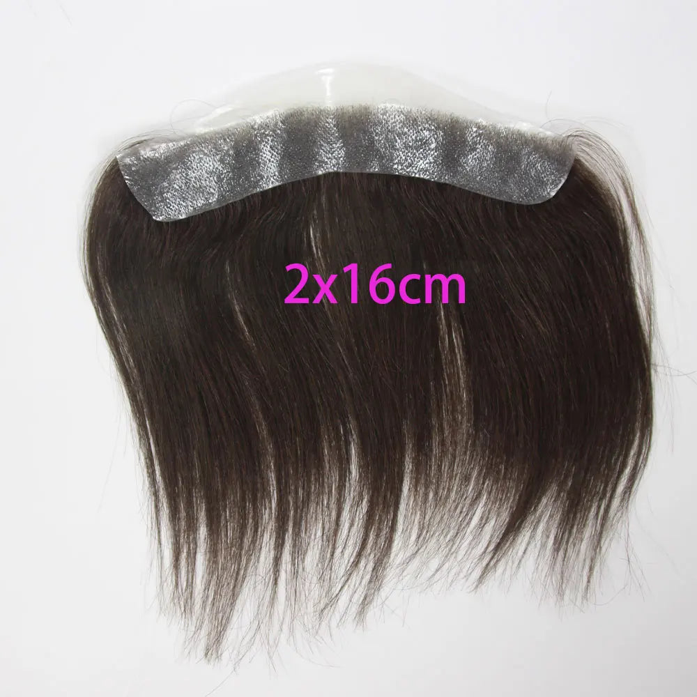 Front Toupee Mens Wig Natural PU Hairline, 100% Human Hair Piece Thin