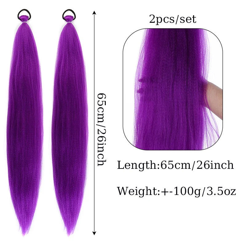Synthetic Purple Hair Ponytail Wig Extension Braiding Kids Girls Tie Costume Party