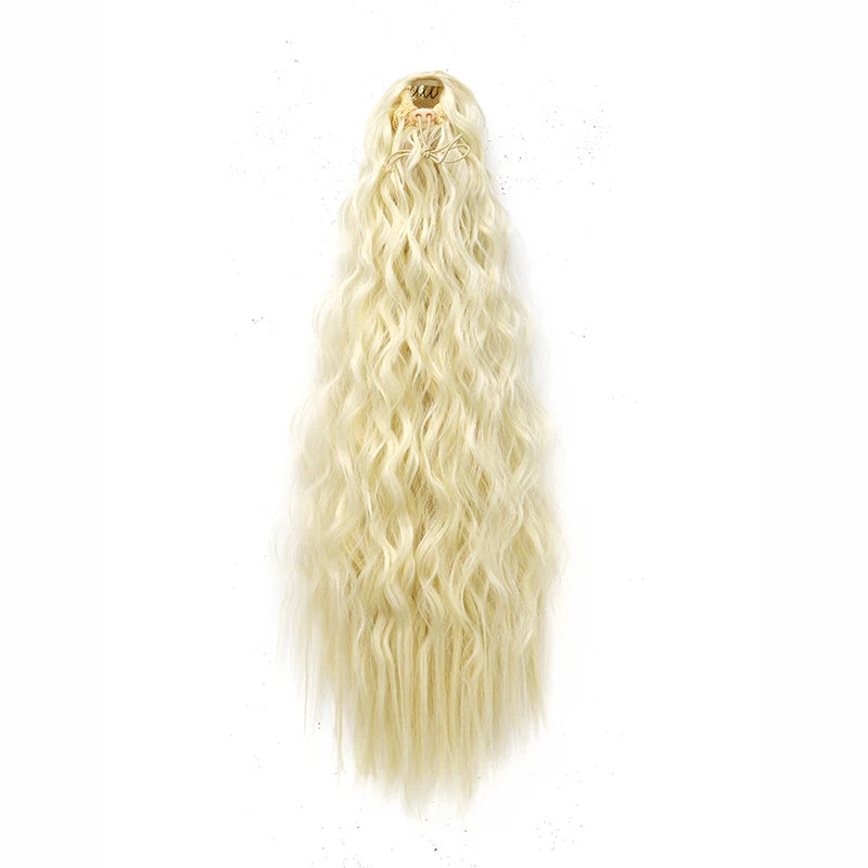 22Inch Synthetic Long Kinky Curly Ponytail Hair Extension Drawstring Wrapped Clip in Hair Black Hairpiece