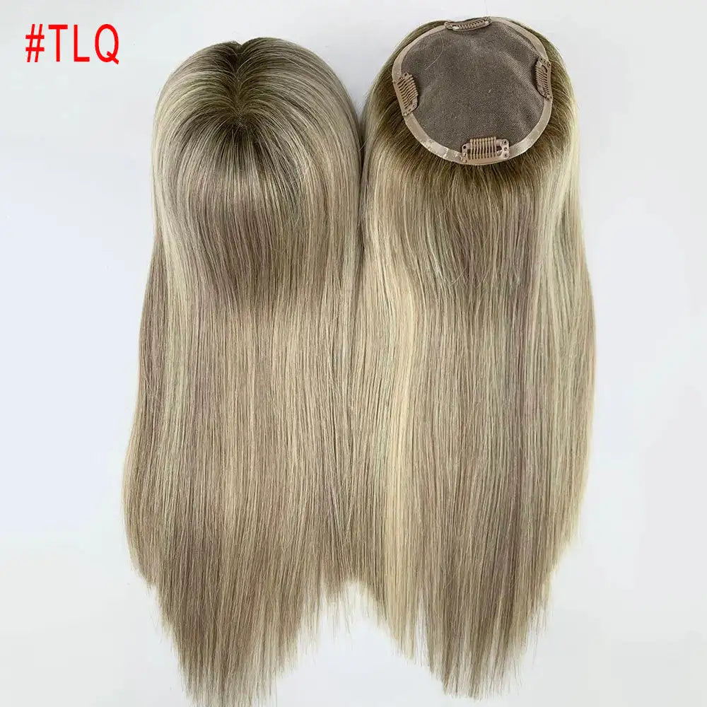 Straight Virgin Human Hair Topper — Mono Base, Clip-In Hairpiece