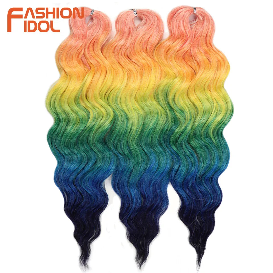 Loose Deep Wave Synthetic Braiding Hair Extensions - 24 Inch Water Wave, Ombre Blonde Twist Crochet