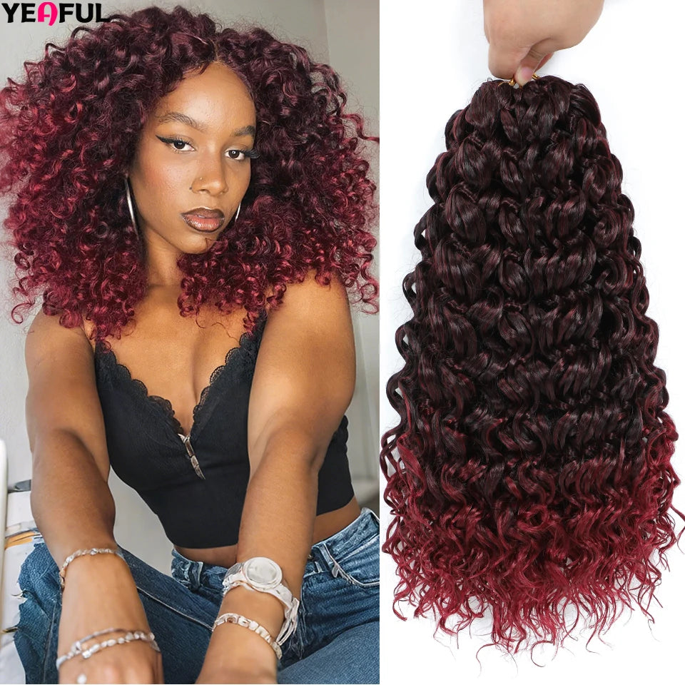 Curl Crochet Hair 14inch 1-8 Packs Ombre Brown Water Wave Curly Braiding