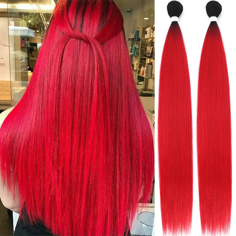 Orange Bone Straight Hair Bundles 24-32 Natural Weaving Bio Synthetic Bug Fancy