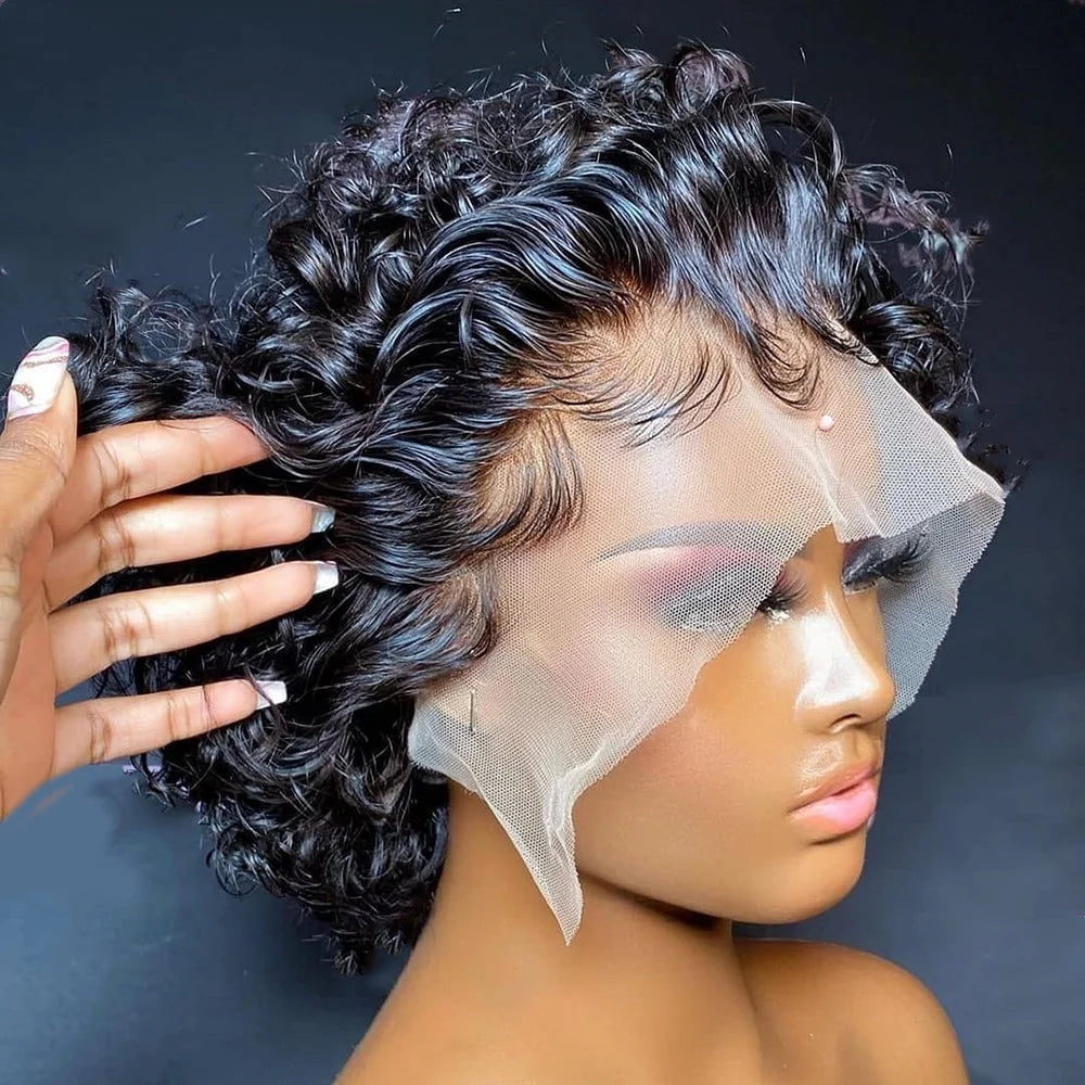 Pixie Cut Wig Transparent Lace Front Human Hair Short Kinky Curly Bob