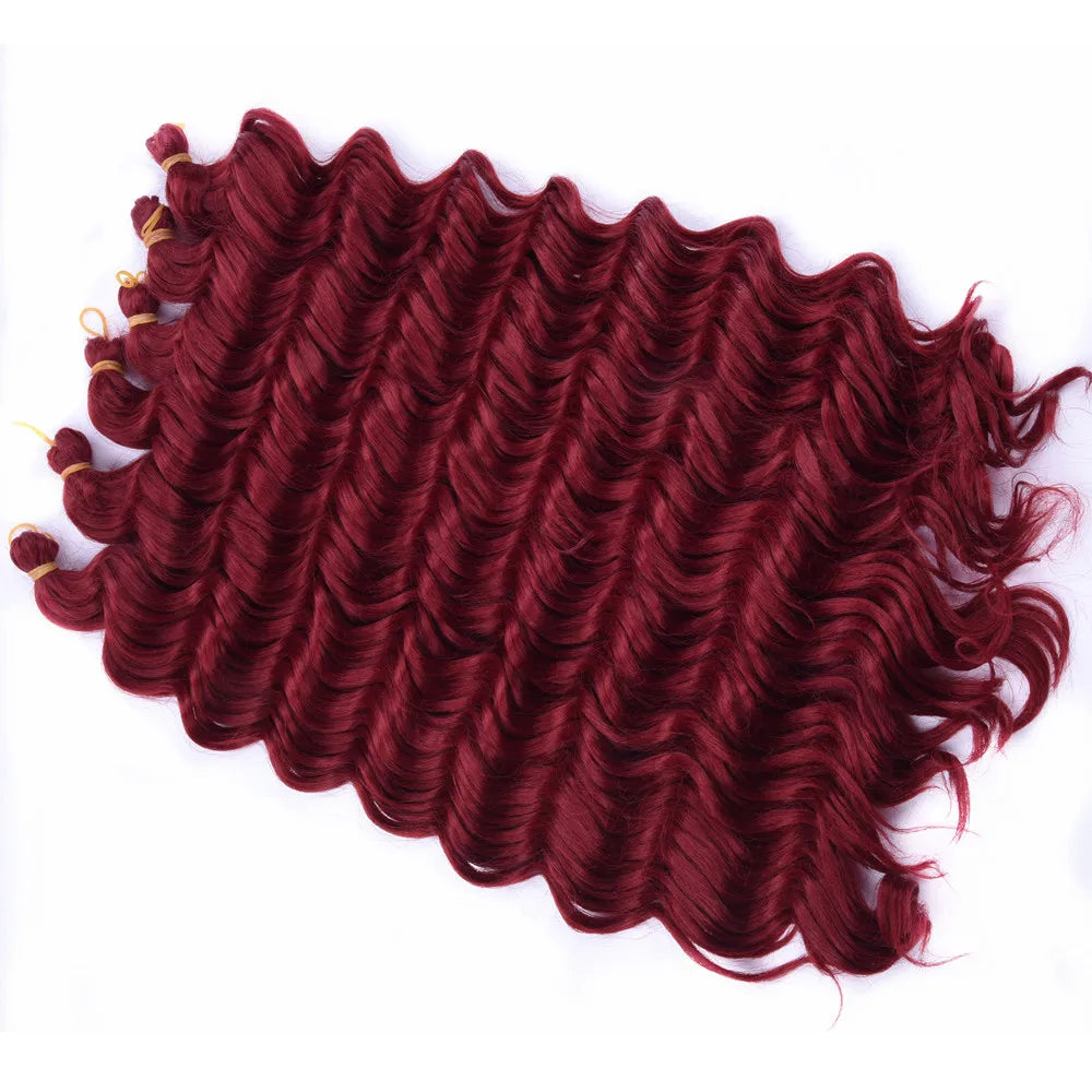 20“Deep Curly Synthetic Hair Deep Wave Bulk Crochet Braid Black Ombre Blue