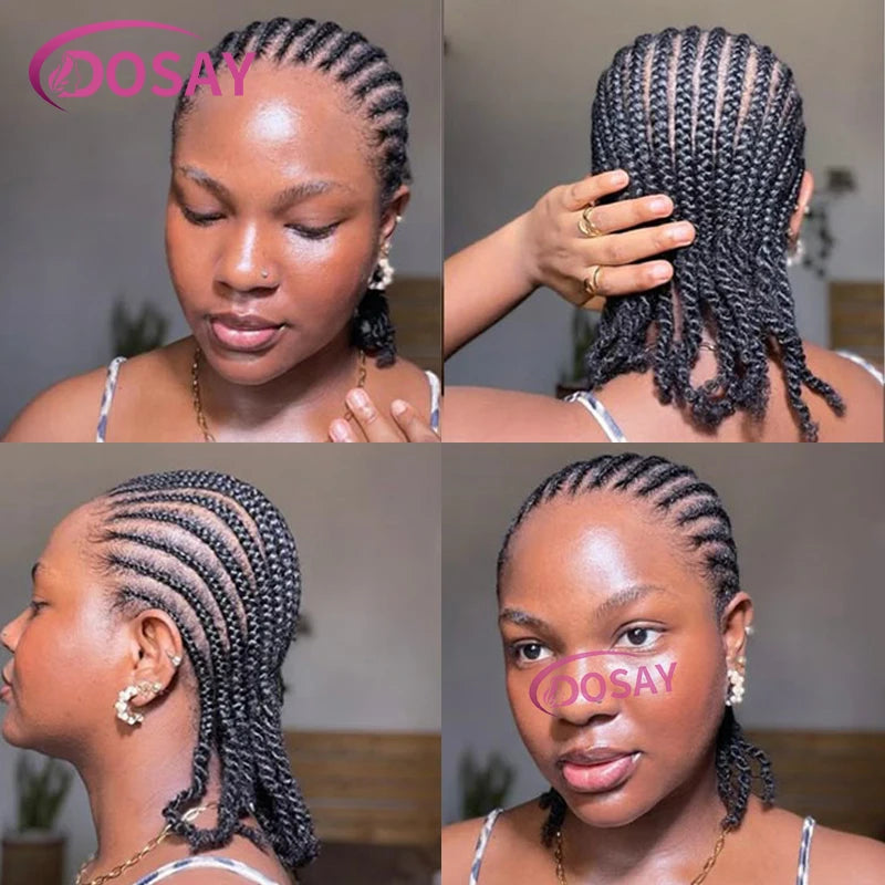8 Inch Synthetic Short Bob Cornrow Braided Wig with Baby Hair, Knotless Box Braids