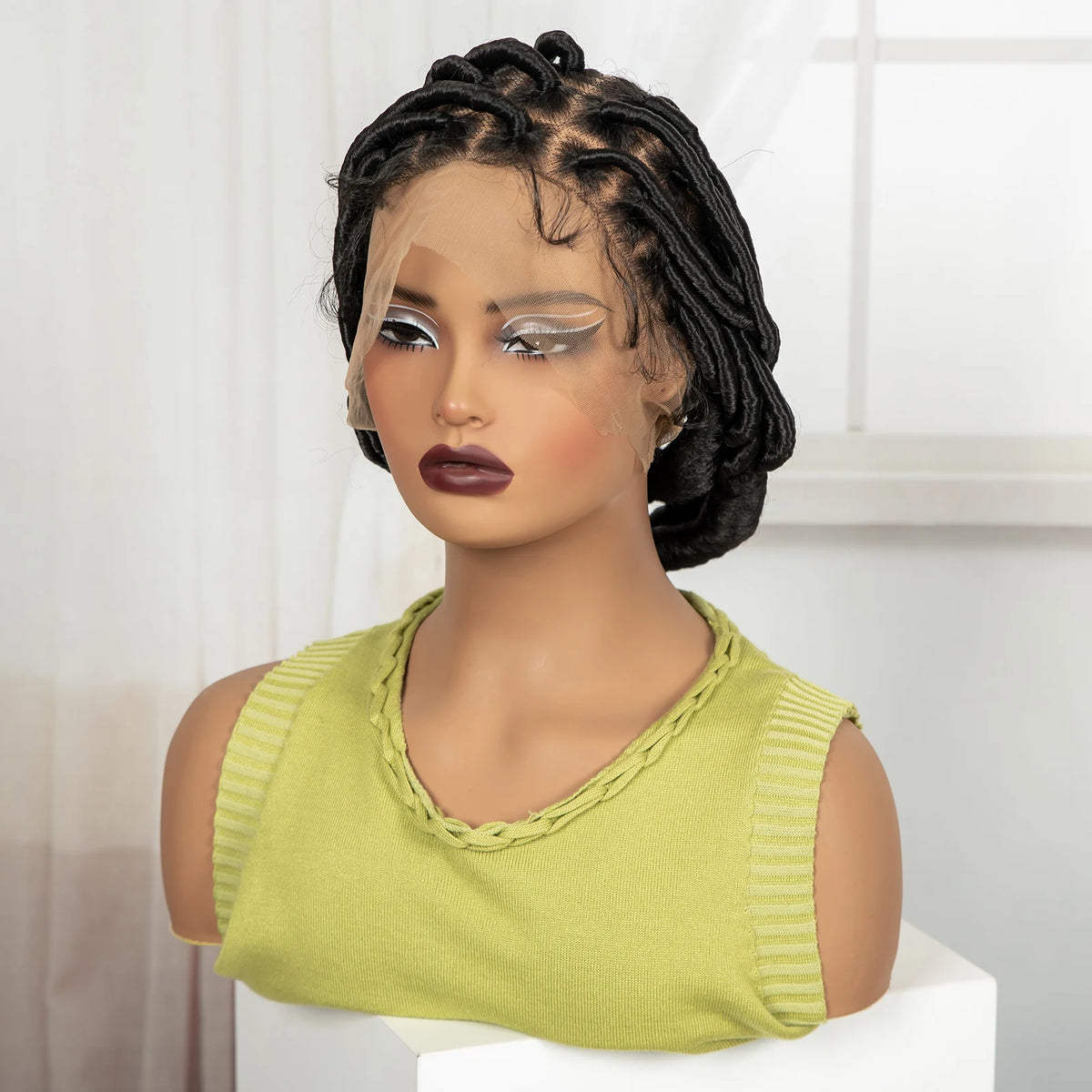 Bantu Braided Wigs Synthetic Full Lace Handmade Cornrow Natural Knotless Braids Baby