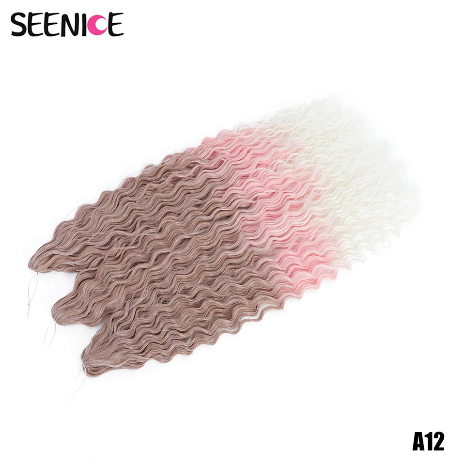 African Curls Synthetic Water Wave Twist Crochet Braiding Hair, Afro Curl, Ombre Blonde Pink Deep Wave