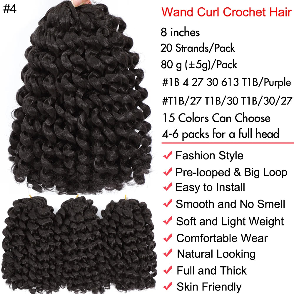 Jamaican Bounce Crochet Hair Jumpy Wand Curl Synthetic Braiding Extensions Ombre Brown