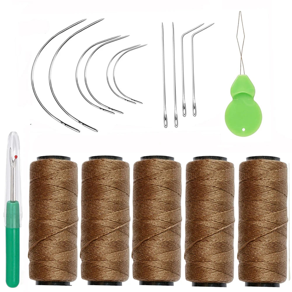 Black Brown Beige Needle Thread Hair Extensions Weave Sewing Threads C Shape