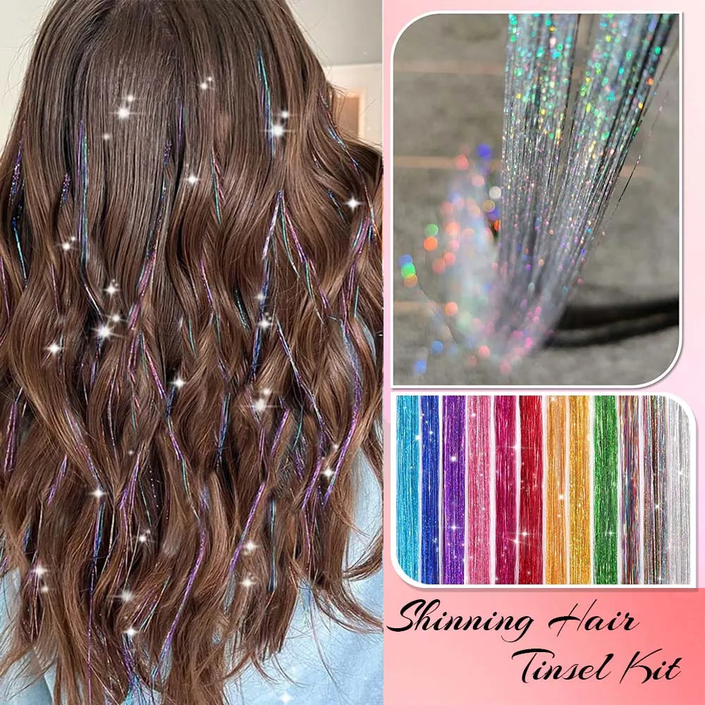 Synthetic Hair Tinsel Kit Heat Resistant Sparkling Shiny Fairy Colors Strands Highlights