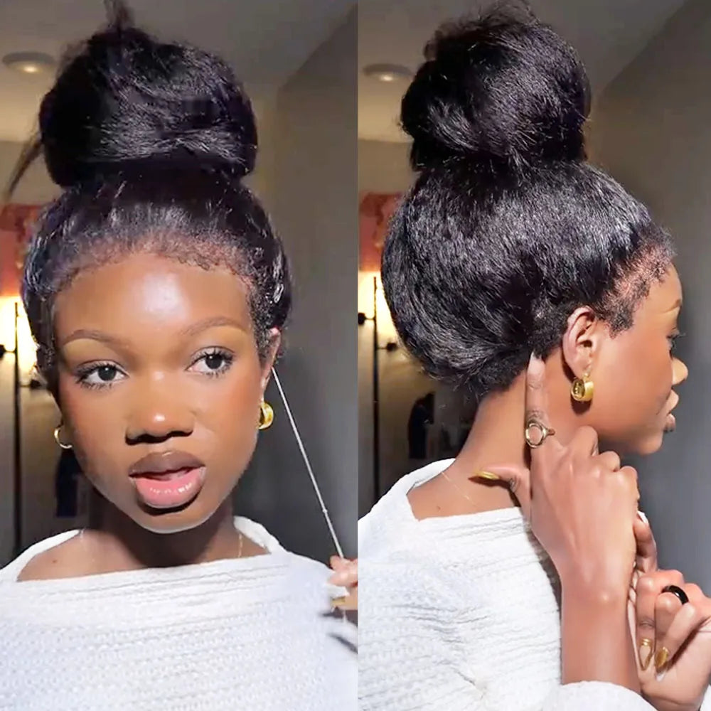 Kinky Straight 360 Full Lace Glueless Human Hair Wig with Drawstring, Invisi-Strap