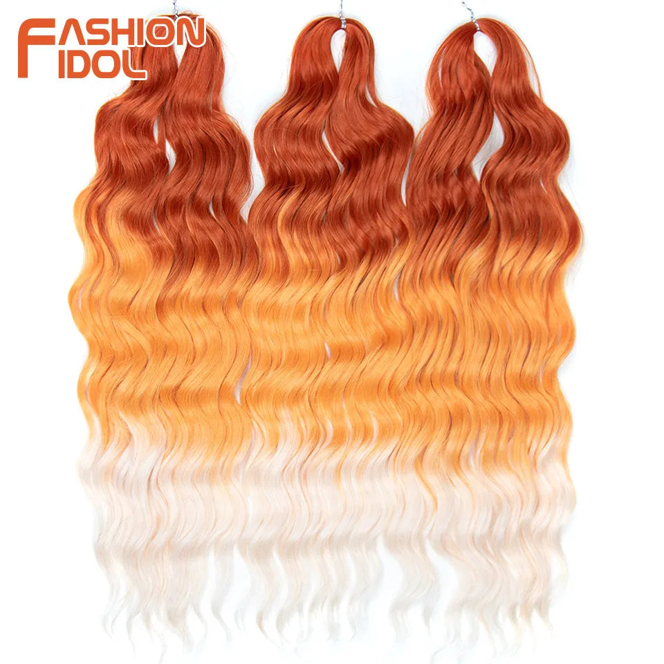 Loose Deep Wave Synthetic Braiding Hair Extensions - 24 Inch Water Wave, Ombre Blonde Twist Crochet