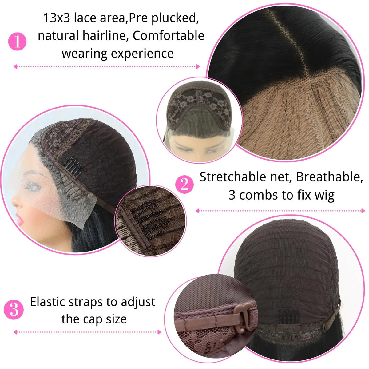 Straight Black Synthetic HD Lace Front Wig, Glueless, Heat Resistant, Pre-Plucked