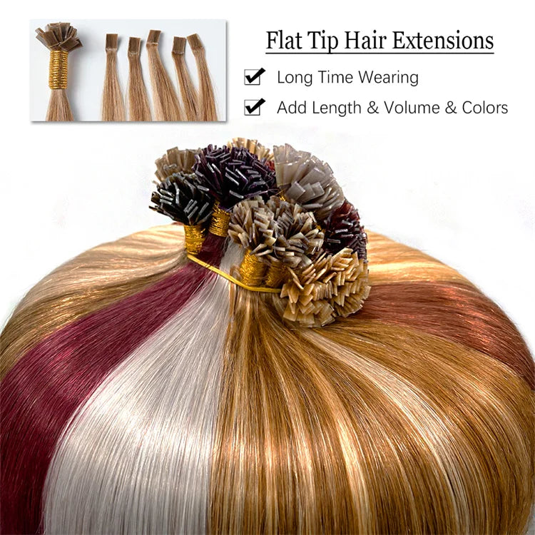 Human Hair Flat Tip Extension Remy Hair18-30inch Real Silky Straight Black Brown