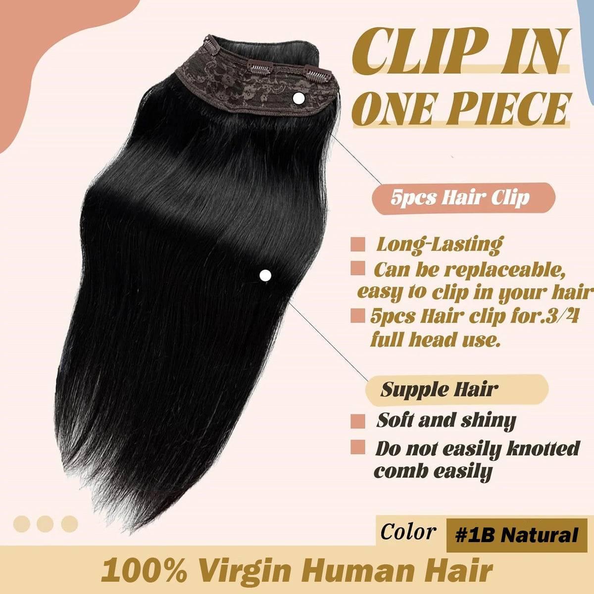 Light Brown Bone Straight Clip in Hair Extensions Full Head One-piece Human