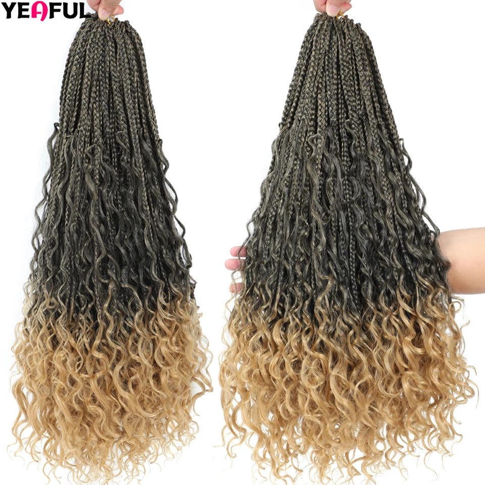 Ombre Goddess Box Braids Crochet Hair Dark Brown Chocolate Ginger Bohemian Curly