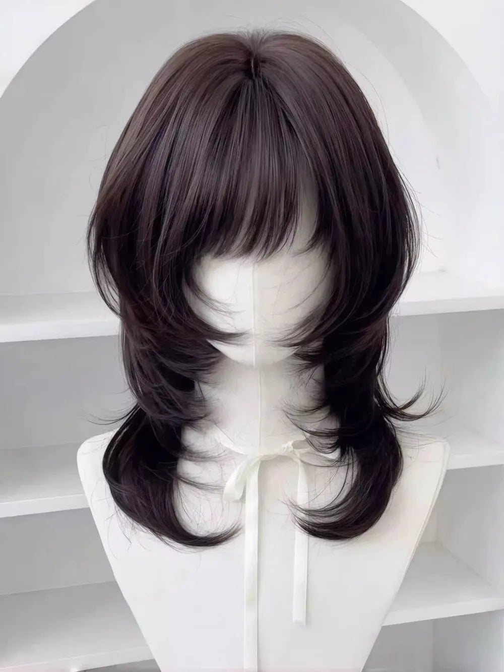 Deep Brown Wig A Layer Jellyfish Hairstyle Shoulder Short Headband Synthetic Lolita
