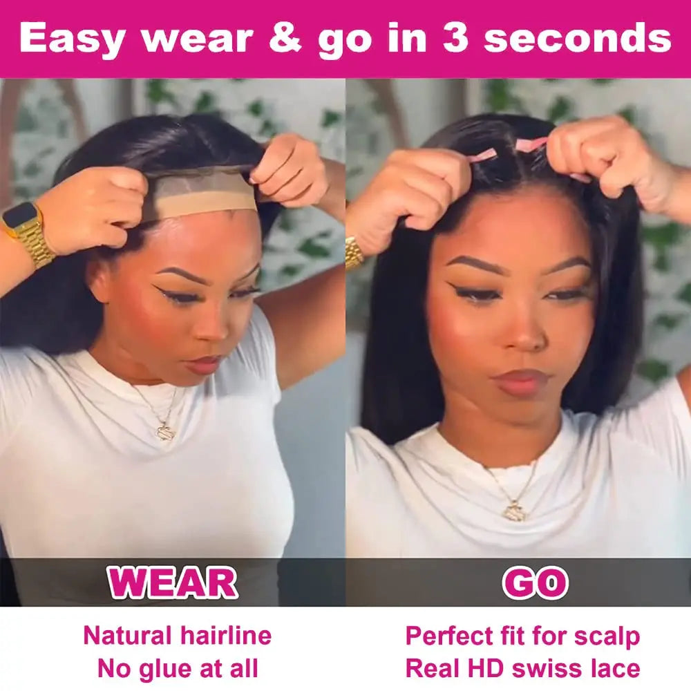 Wear Go Glueless Human Hair Wigs Pre Plucked Brazilian Straight, 13x4 HD