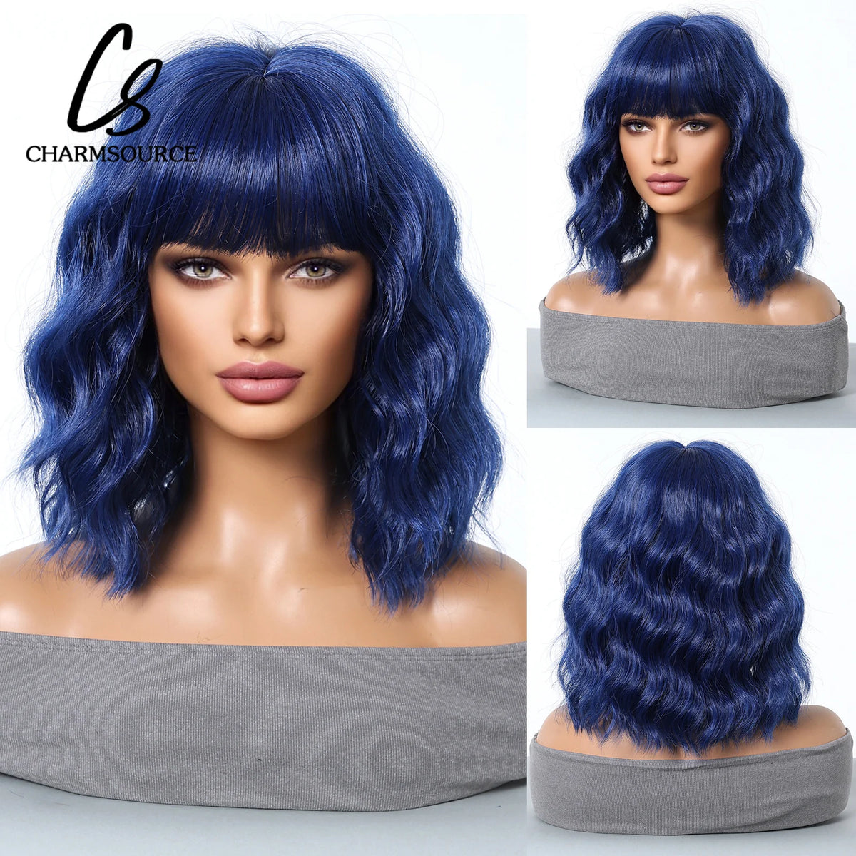 Pink BOBO Synthetic Wigs Short Natural Wave Hair Wig Party Daily High Density Heat Resistant