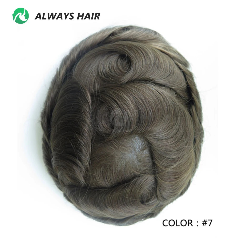 Men's Skin Base Toupee, Capillary Prosthesis, 130% Density, 0.12-0.14mm