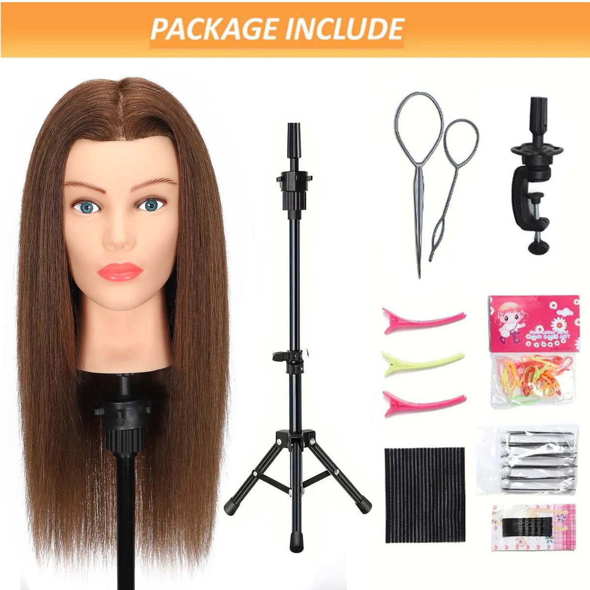 Mannequin Head with 100% Real Human Hair for Cosmetology Hairstyle Practice