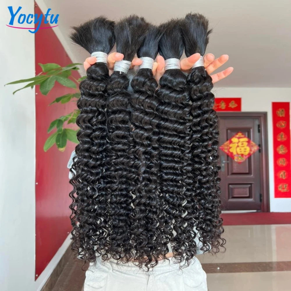 Deep Wave Bulk Human Hair Braiding 50G 100G, 100% No Weft Wet