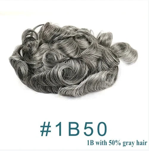 Swiss Lace PU Toupee Black Europe Human Hair Wig 1B40 Replacement System