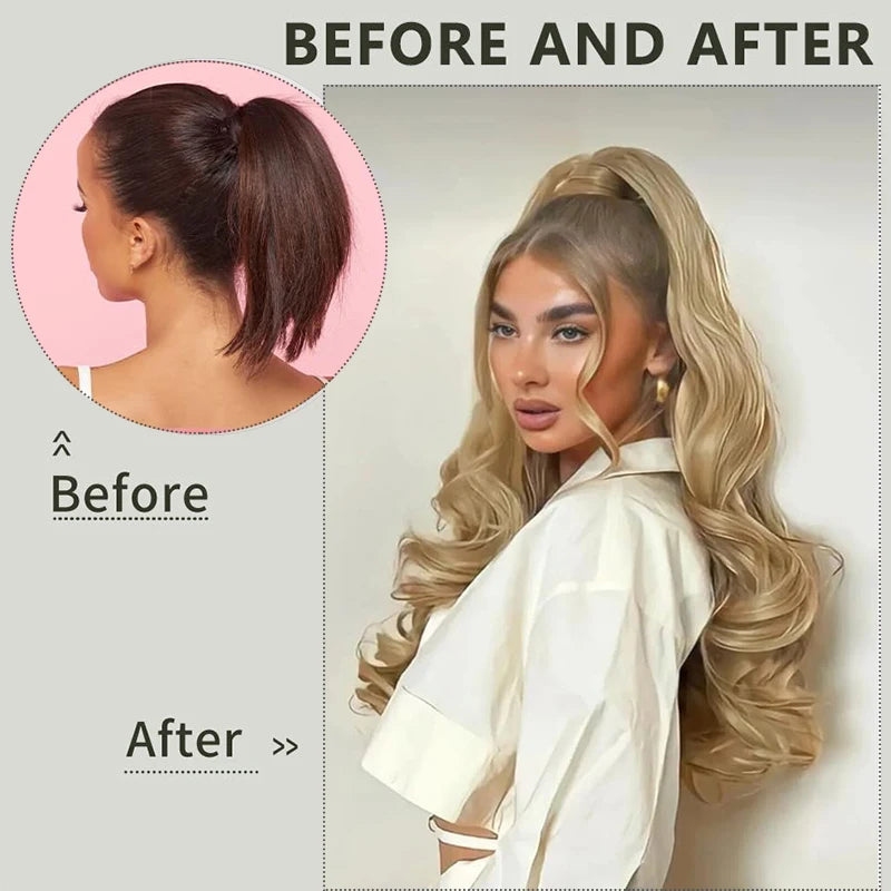 Long Wave Claw Clip Ponytail Extension, Synthetic Heat Resistant False Hair Piece