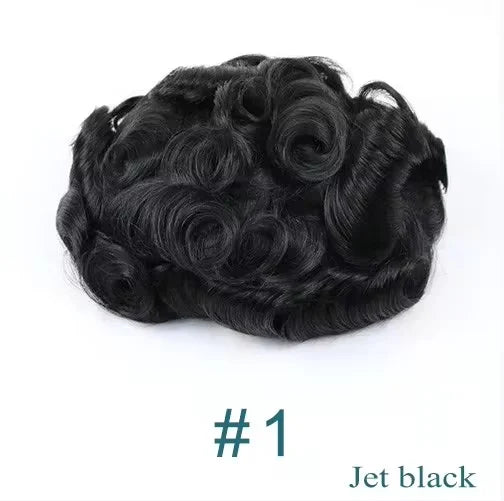 Swiss Lace PU Toupee Black Europe Human Hair Wig 1B40 Replacement System