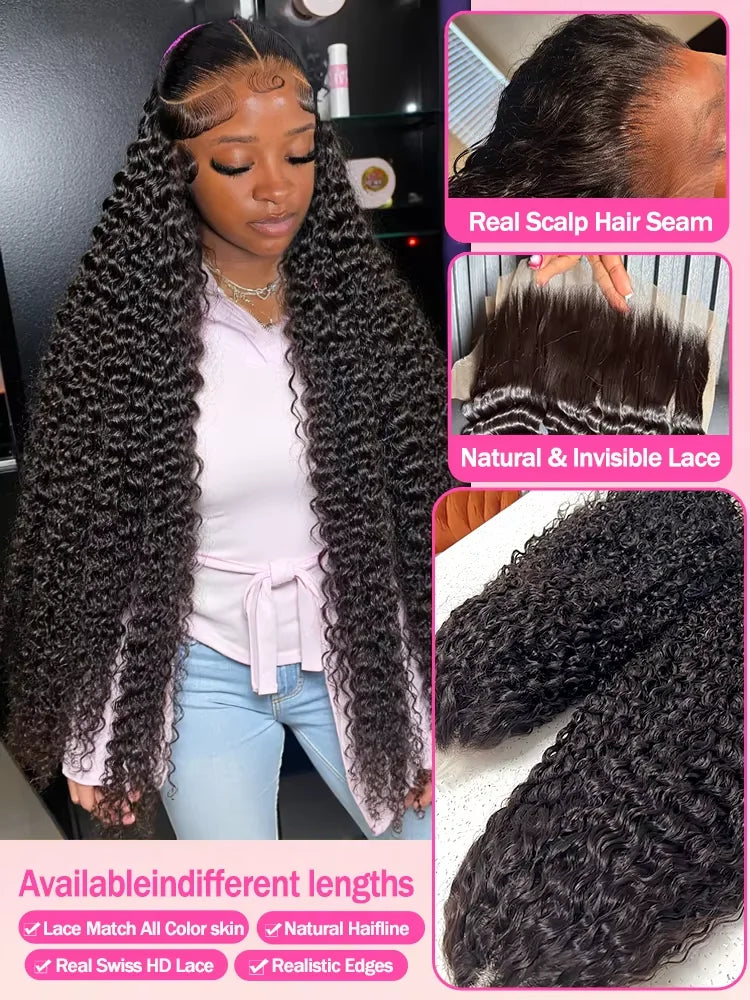 Malaysian Curly 200% Density, 13x6 HD Lace Front Human Hair Wigs Deep