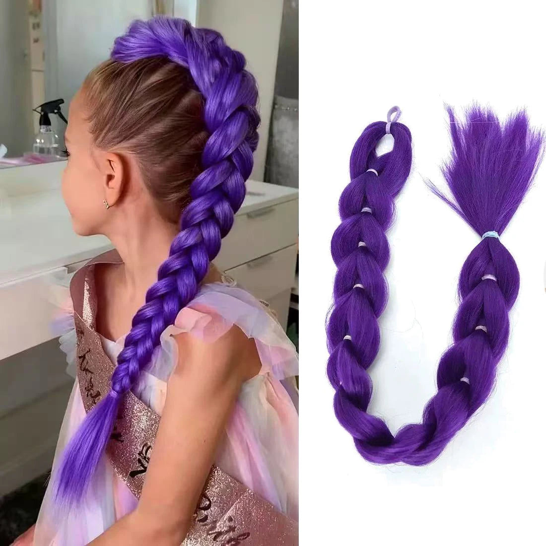 Purple Braids Ponytail Rubber Band Pre Braiding Hair Synthetic Extensions Halloween Costume