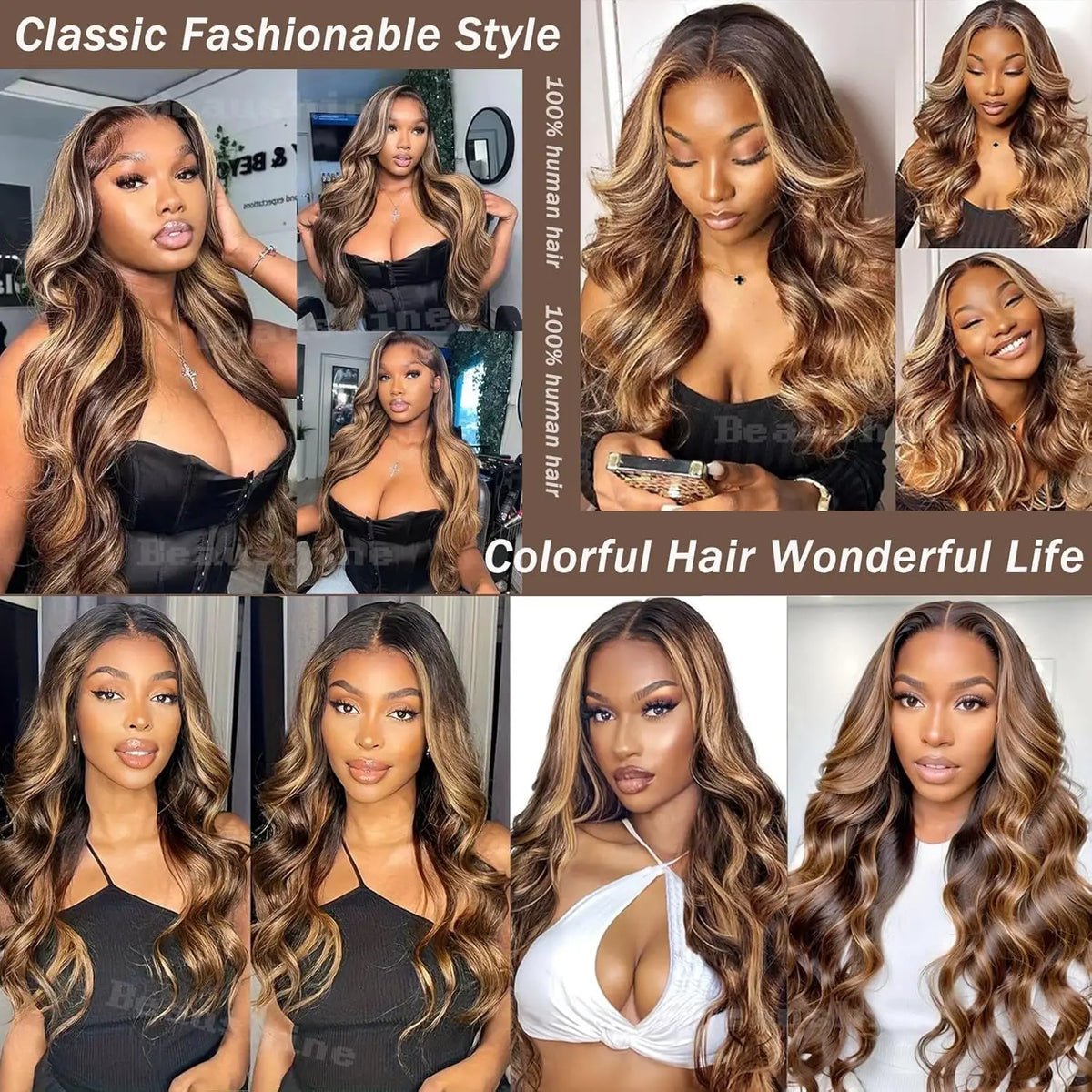 P4/27 Highlight Human Hair Bundles, 4x4 Body Wave Lace Closure Brazilian Remy