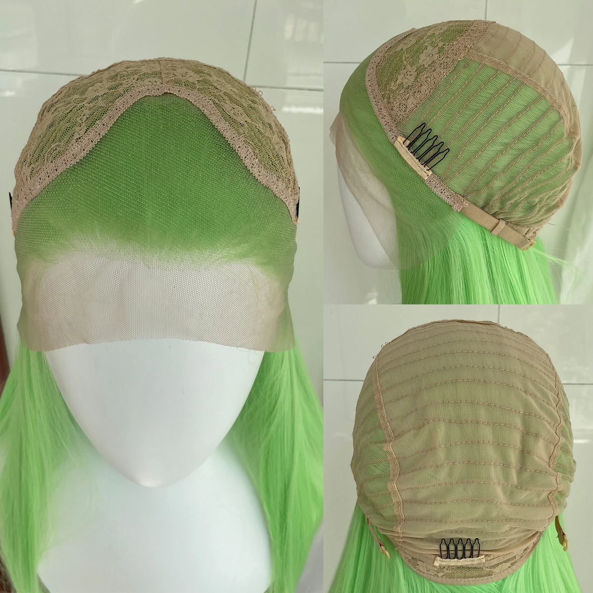 Light Green 13x4 Synthetic Lace Front Wig Long Straight Glueless Heat Resistant