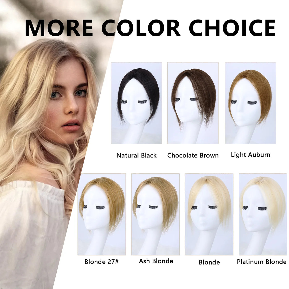 100% Human Hair Topper Machine Made Clip-in Hairpiece Wig Volume Colors Fast