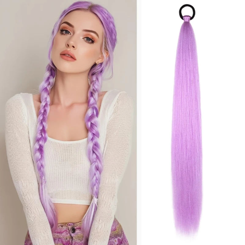 Synthetic 26Inch Long Straight Ponytail Elastic Hair Colorful Braiding Extensions Accessories