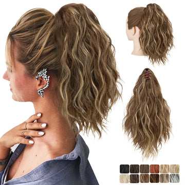 Synthetic Curly Claw Clip in Ponytail Blonde Brown Short Hairpiece 13" Fake