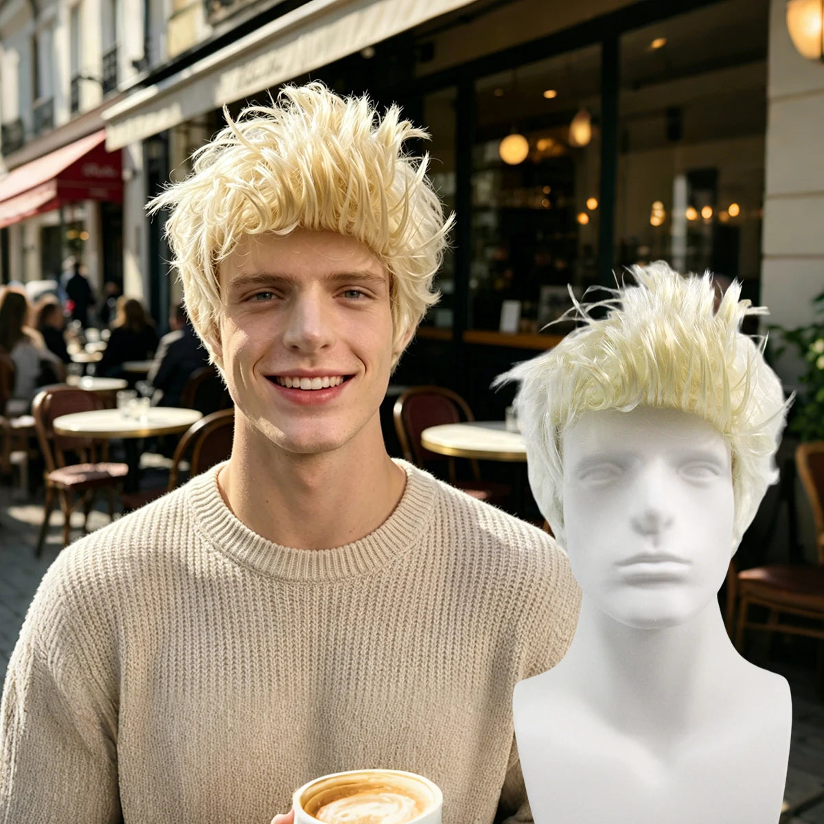 Platinum Blonde Spiky Wig – Short Synthetic Hair, Messy Textured Style for Anime, Punk, Rock & Cosplay Character Looks