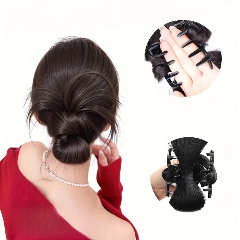 8Inch Elegant Synthetic Half-tie Hair Bun With Claw Clip Lazy Women's Chicken Feather Bun Wig Low Ponytail with Floral Accents