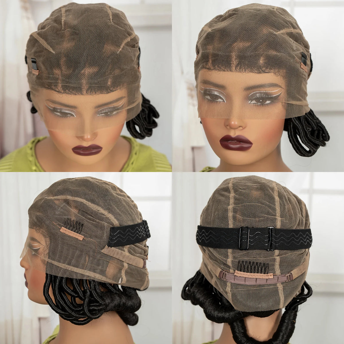 Bantu Braided Wigs Synthetic Full Lace Handmade Cornrow Natural Knotless Braids Baby