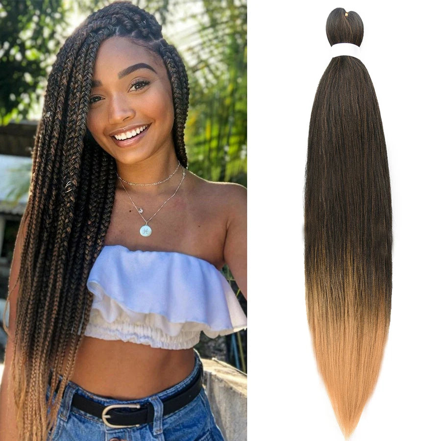 Pre Stretched Ez Braid Synthetic Ombre Brown Light Braids Extensions Senegal Twist