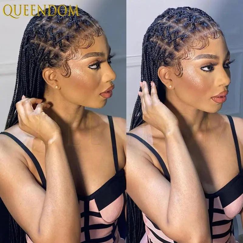 36" Synthetic Full Lace Wig Knotless Box Braid African Braided Frontal Cornrow