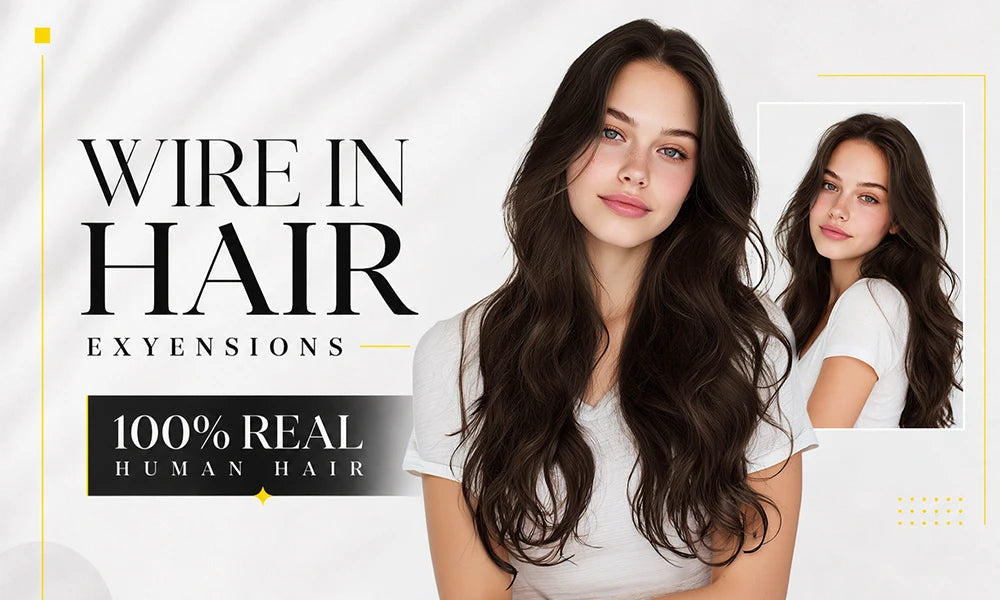 Wire in Hair Extensions Real Human Balayage Dark Brown To Chestnut Invisible