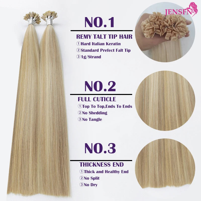 Flat Tip Hair Extensions Remy, 100% Human Keratin Straight Pre Bonded Wigs