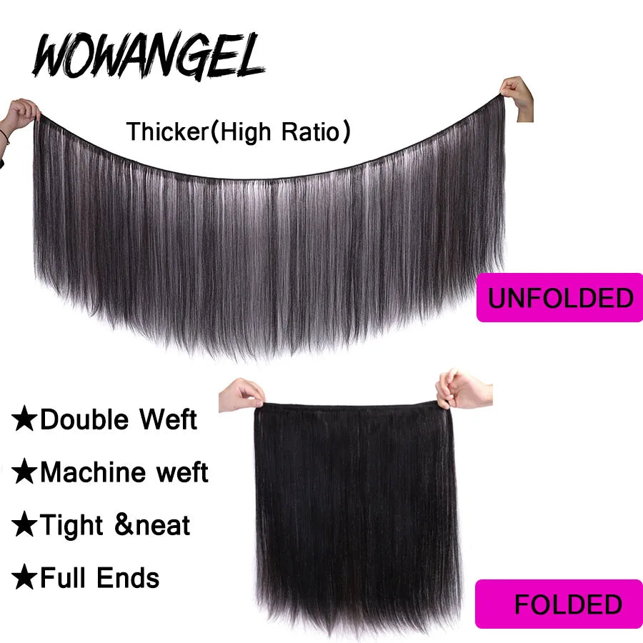 Straight Human Hair Bundles with 2x6 HD Lace Closure, Deep Part
