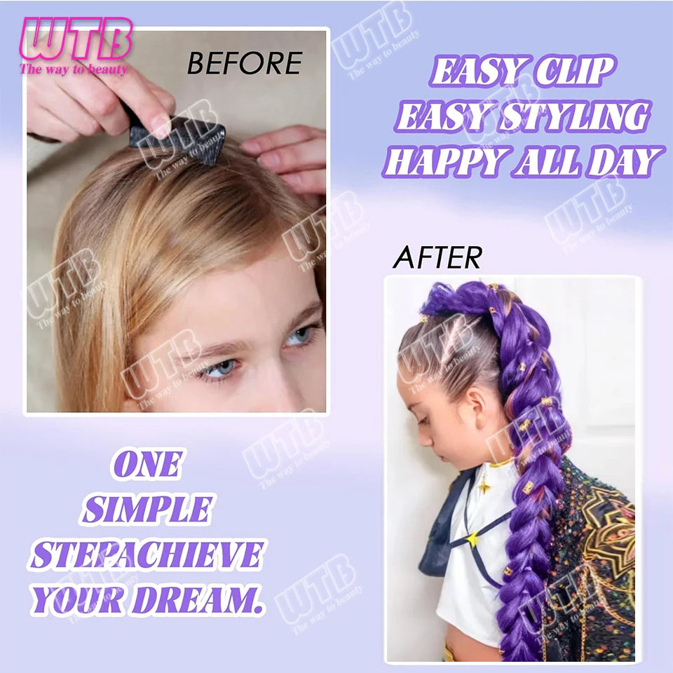 Purple Braids Ponytail Rubber Band Pre Braiding Hair Synthetic Extensions Halloween Costume
