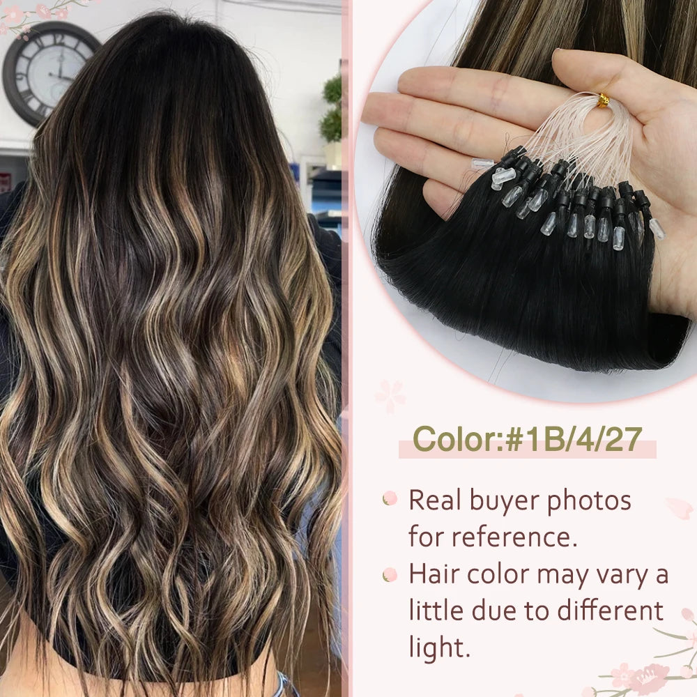 Micro Loop Human Hair Extensions Balayage Blonde 50Gram/Set 1G/S Natural Link Fusion