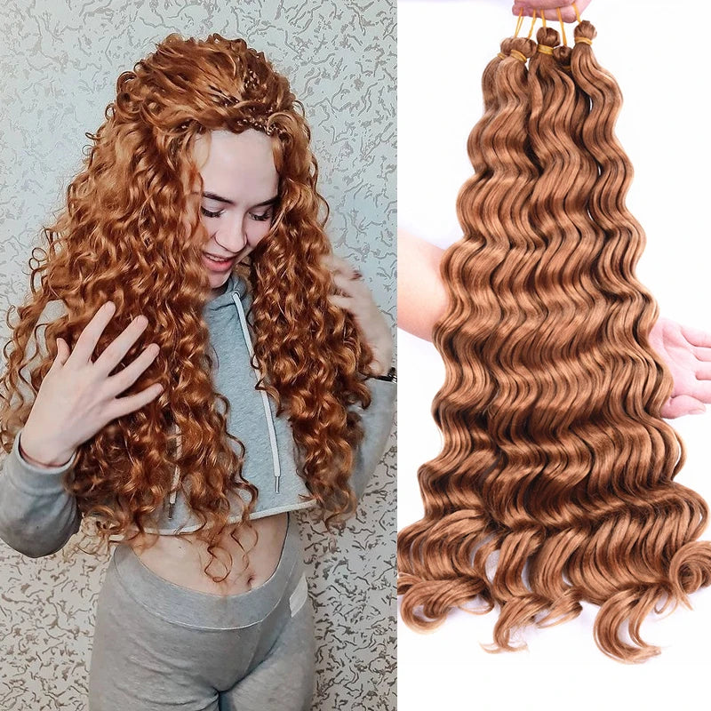 20“Deep Curly Synthetic Hair Deep Wave Bulk Crochet Braid Black Ombre Blue