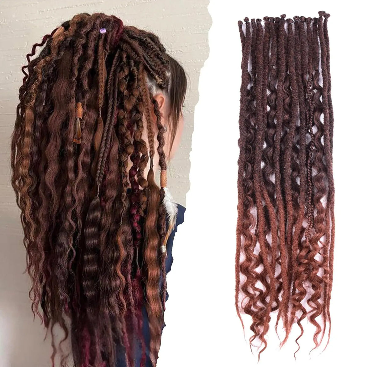 Synthetic 16Strands/Lot SE Dreadlocks Braids 24 Inch Hair Extensions, 3 In 1 Mixed Hippie Style Single End Dreadslocks
